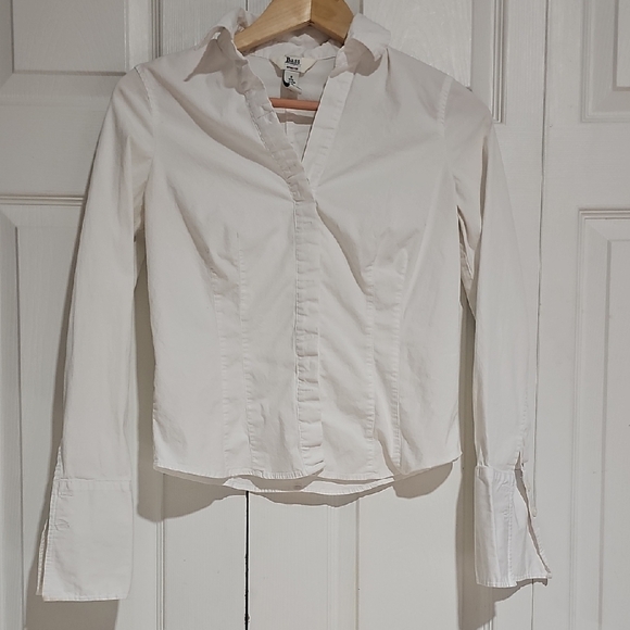 Bass Tops - 🤍 Bass White Stretch Button-Down Blouse | Tailored Fit | Size S